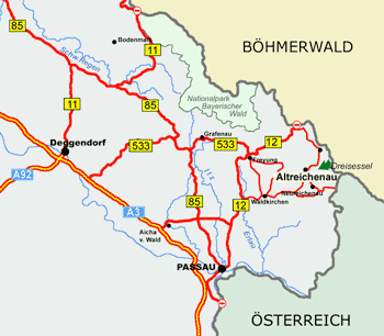 Anfahrt nach Altreichenau Bayerischer Wald